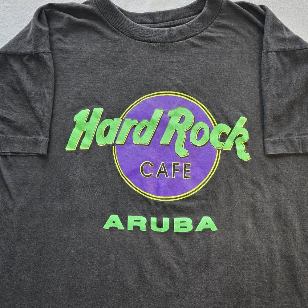 VTG 90s Hard Rock Cafe Aruba Shirt L Single Stitch Beach Club Neon Graphic